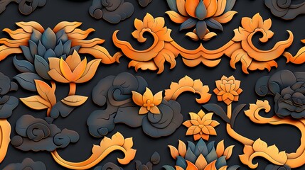 Traditional Thai Golden Pattern in Ancient Design Style