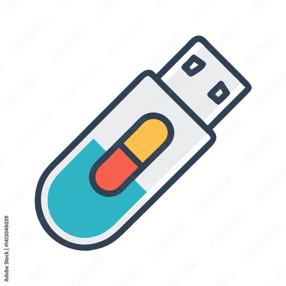 Poster usb flash drive icon representing portable file storage and data transfer