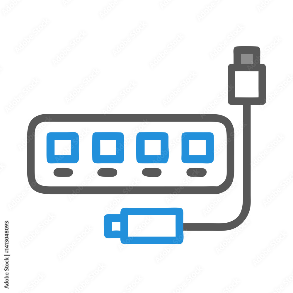 Poster usb hub icon representing peripheral device expansion and connectivity