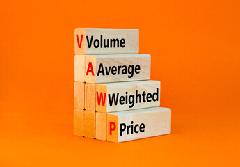 Naklejka premium Volume Weighted Average Price symbol. Concept word VWAP Volume Weighted Average Price on blocks. Beautiful orange background Business motivational VWAP Volume Weighted Average Price concept Copy space