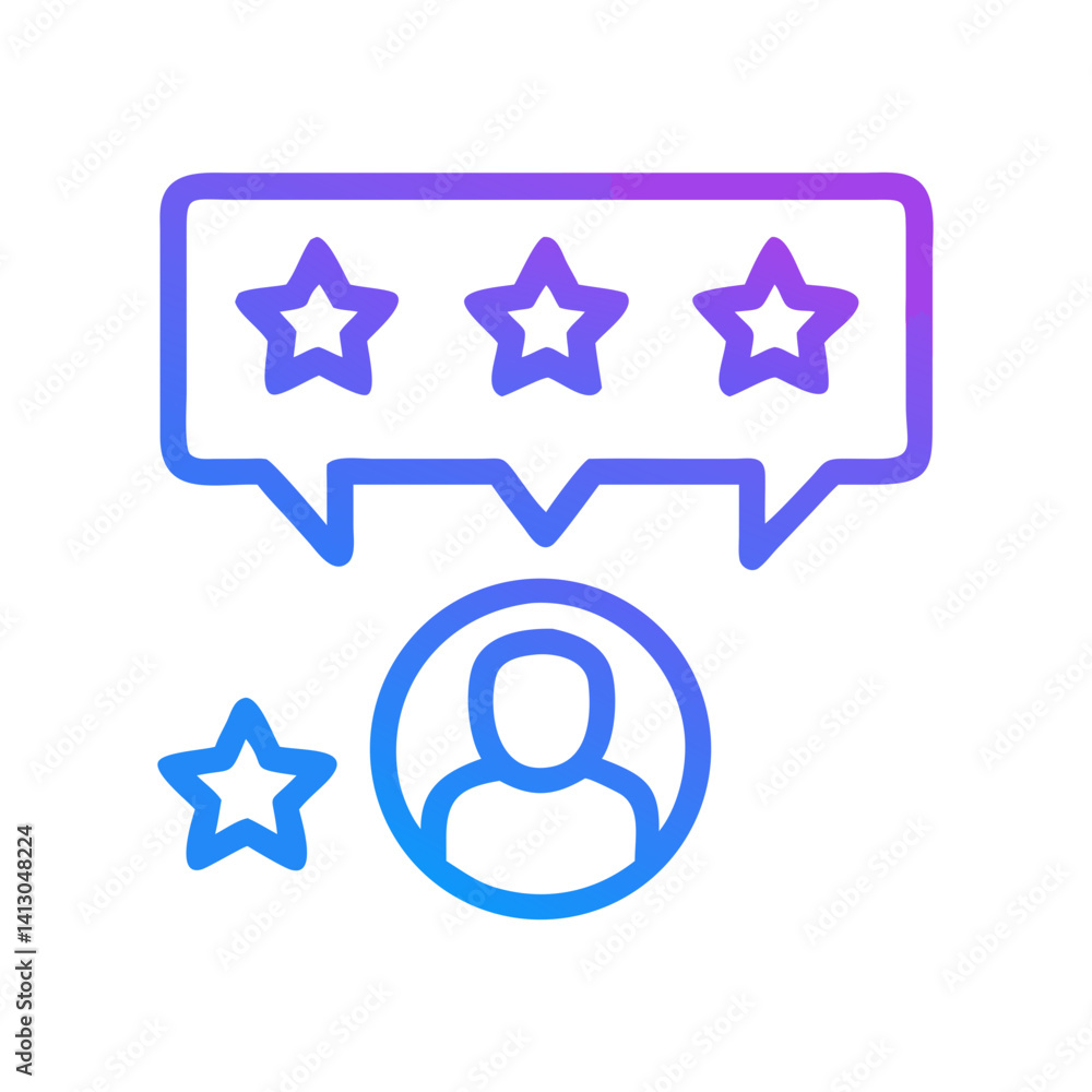 Poster user with star rating bubble icon representing personal review and feedback evaluation