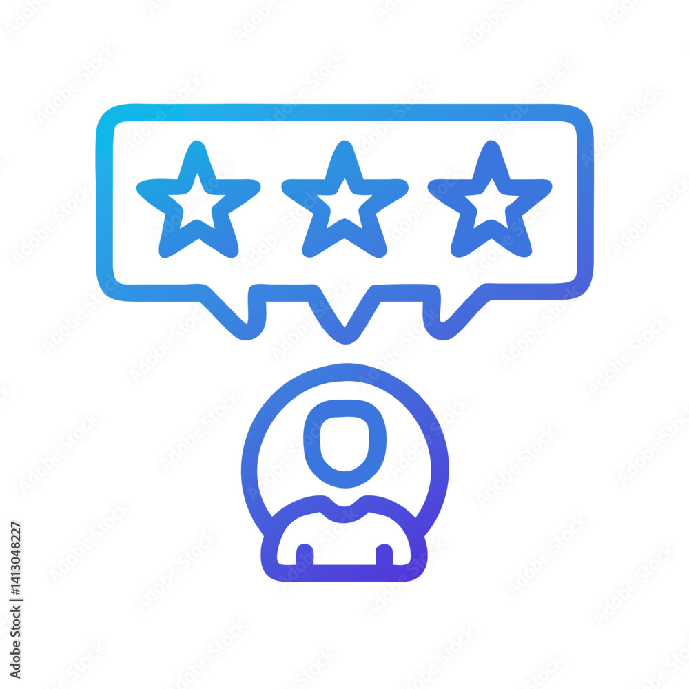 Poster user with star rating bubble icon representing personal review and feedback evaluation