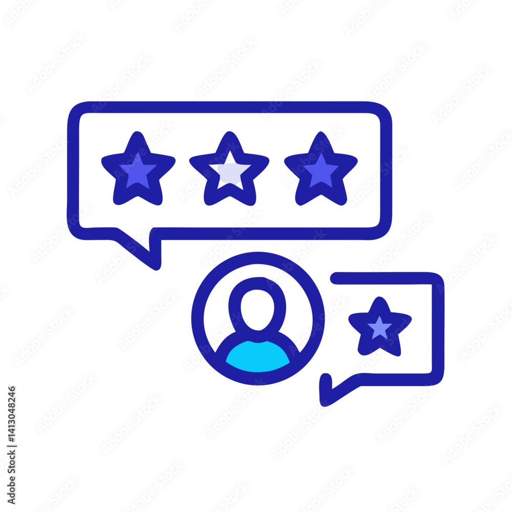 Poster User with Star Rating Bubble Icon Representing Personal Review and Feedback Evaluation