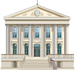 An isolated modern bank building on white background, vector, png