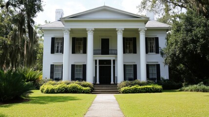 Colonial Revival exterior with symmetrical features, classic columns, and a welcoming front porch. 