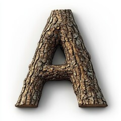 Letter A Crafted From Tree Bark A 3D Rendering of a Textured Wooden Letter