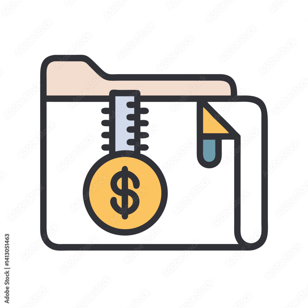 Aufkleber Zipped Folder with Coin Icon Representing Encrypted File Storage and Secure Payment