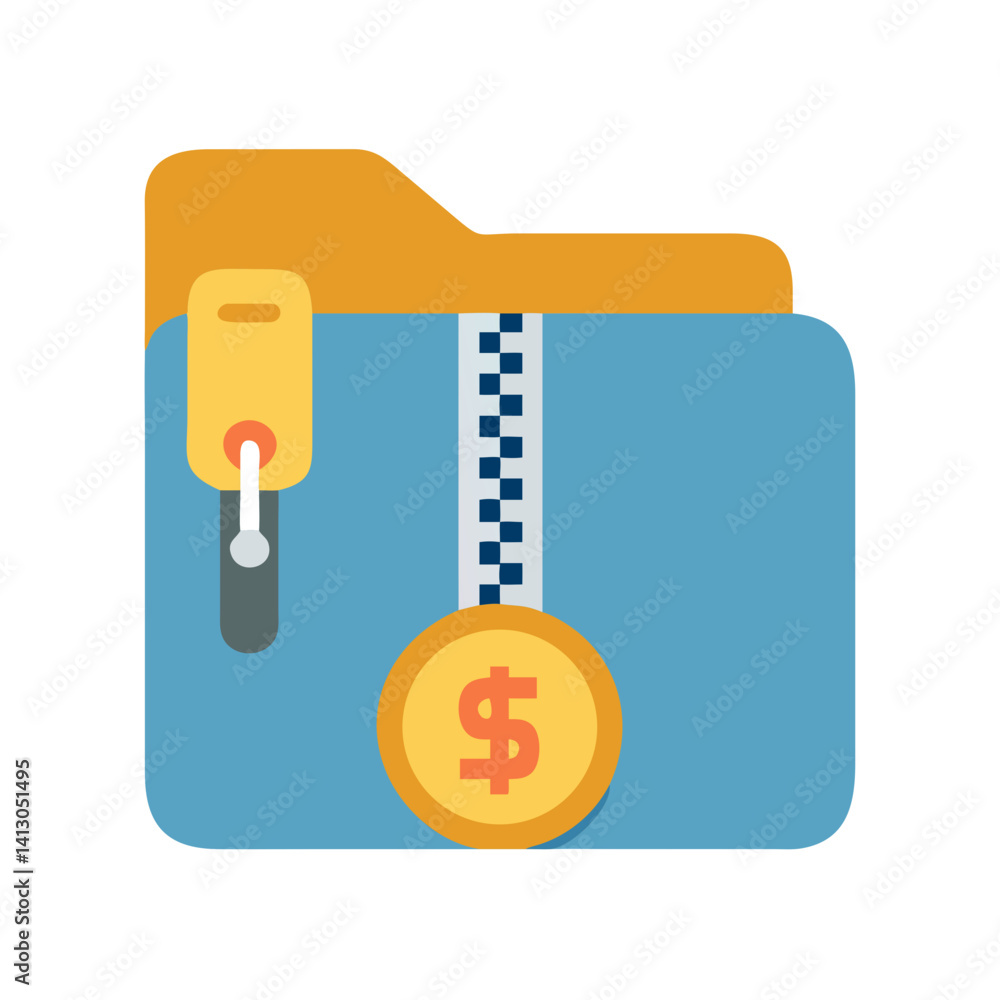 Aufkleber Zipped Folder with Coin Icon Representing Encrypted File Storage and Secure Payment