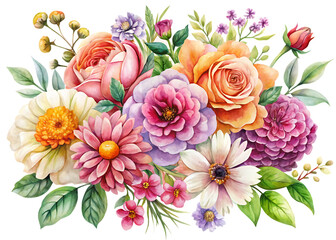 Watercolor illustration of flowers  isolated on white background