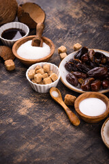 Various sugar replacement, healthy sweetener concept