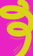Fototapeta premium Abstract composition. A yellow curly line on a bright pink background.