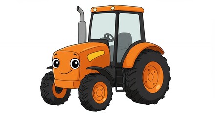 Obraz premium Cute orange cartoon tractor illustration