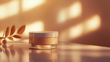 Natural skincare concept with cream jar and plant on table