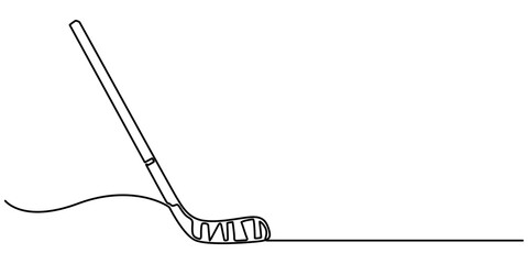 Continuous one line drawing of hockey stick, Hockey stick line continuous drawing vector. One line Bandy  icon vector background. minimalist icon. Continuous outline of a Hockey stick, Ice Hockey. 
