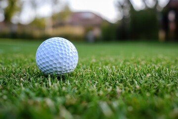 Obraz premium Caucasian male golfer practicing outdoor fitness on a sunny day at a green golf course, Healthy Outdoor Fitness Exercise Male Caucasian Golf Player Ball Tee Ball