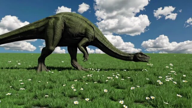 Plateosaurus grazing peacefully in a green meadow