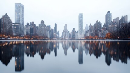 Obraz premium Serene city reflection calming urban waterscape image