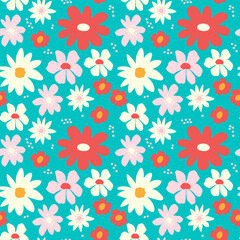 Seamless pattern with colourful hand drawn flowers