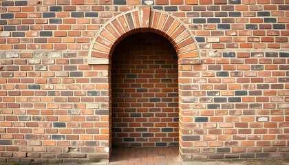 Old style brick wall with bricked up doorway, magazine photoshoot. with white shades