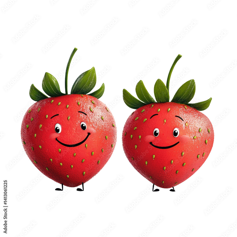 Poster strawberry characters radiating freshness with their cheerful expressions