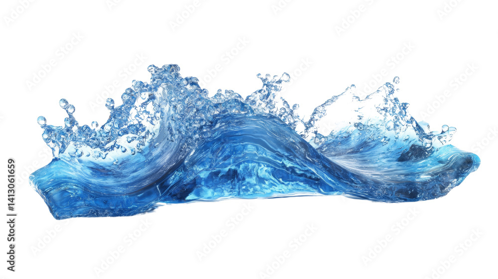 Poster Dynamic water splash effect with realistic textures isolated on black background