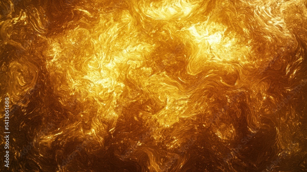 Poster swirling patterns of gold and warm hues blend seamlessly, creating an abstract design that captivate