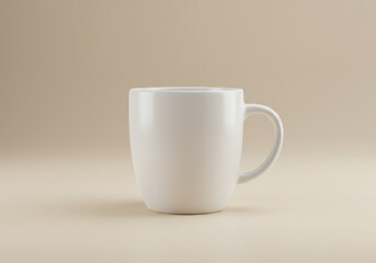 Stock photo of white coffee mug mockup on beige background for design