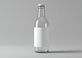 Clear glass bottle mockup with blank label for branding and packaging