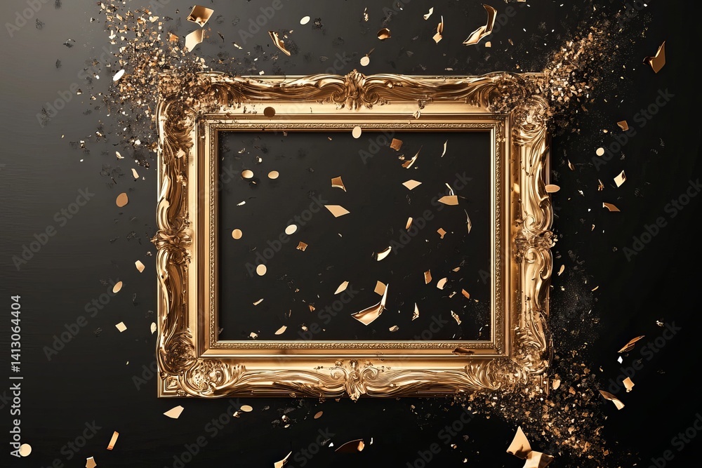 Poster ornate golden frame with confetti against a dark background creating a festive atmosphere look 100 c