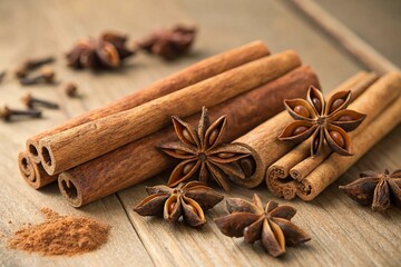 Cinnamon Sticks and Star Anise Aromatic Spices