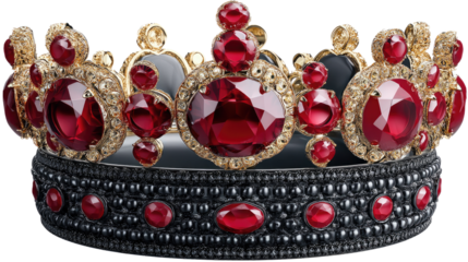 Royal Ruby Crown: A majestic crown adorned with sparkling rubies and intricate golden detailing, exuding royalty and timeless elegance.