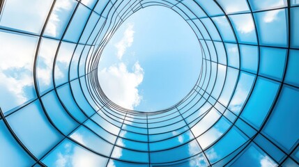Modern Building Glass Facade, Sky View, Architectural Design, Business Center