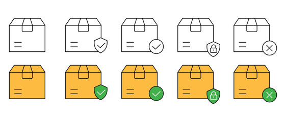 Cargo box line icon set vector. Package, delivery safety line icon vector isolated on white background