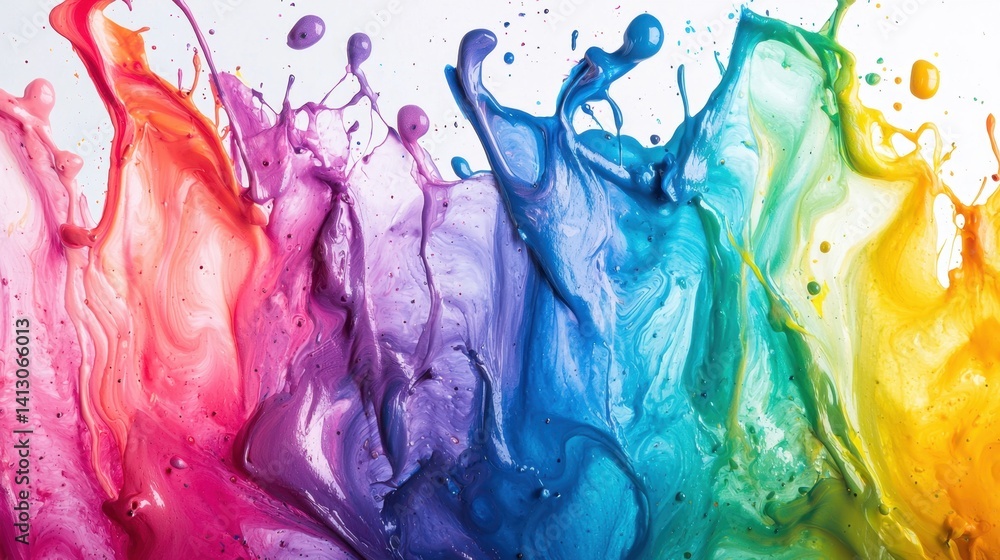 Poster bright colors of paint collide in an expressive display, creating energetic splashes that form an ab