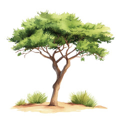 Watercolor tree illustration on transparent background nature scene artistic view