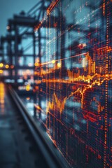 Glowing Digital Data Graph Display on Industrial Nightscape