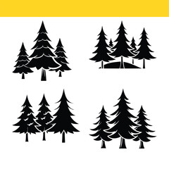 Obraz premium Seamless illustration of a set of Christmas trees in a snowy winter forest, decorated with holiday ornaments, featuring pine and fir trees, perfect for the Christmas season and festive celebrations