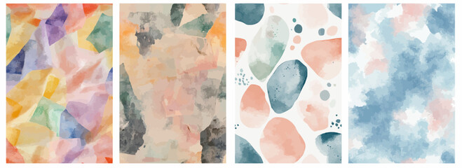 Vector pattern set of soft pastel watercolor patches floating around edges background