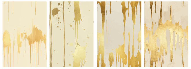 Vector pattern set of subtle gold paint drip running vertically down a cream background