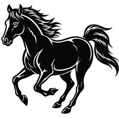 Black stallion silhouette vector illustration of a Horse running equine animal