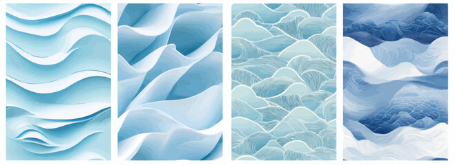 Vector pattern set of subtle folding waves in pale blue background