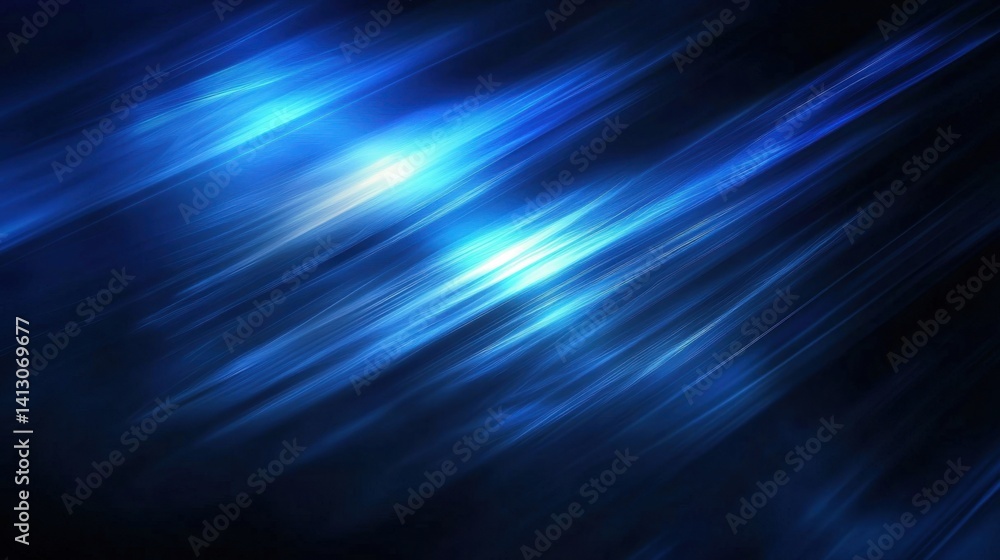 Poster vibrant blue streaks blend smoothly to form an abstract pattern, conveying a sense of motion and dep
