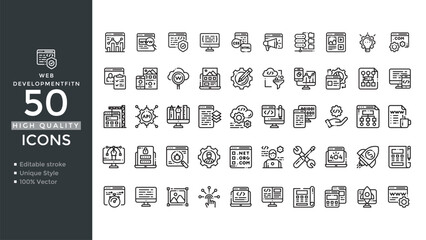 Web Development Icon Set – Editable Line Style Icons for Websites & Coding
