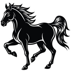 Black stallion silhouette vector illustration of a Horse running equine animal