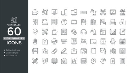 Workspace Icon Set – Editable Line Icons for Office, Team and Productivity