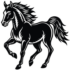 Black stallion silhouette vector illustration of a Horse running equine animal