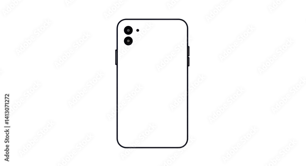 Poster outline of a smartphone with dual cameras on a black background in a minimalist style design art
