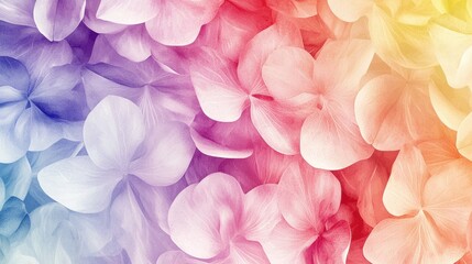 Fototapeta premium Delicate petals in shades of pink, purple, and yellow create a vibrant floral background, evoking a sense of beauty and tranquility. The soft colors blend seamlessly, enhancing visual appeal