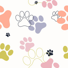 Vector animal pattern. Vector illustration of a seamless print with a cat's paw. Colored wallpaper background.