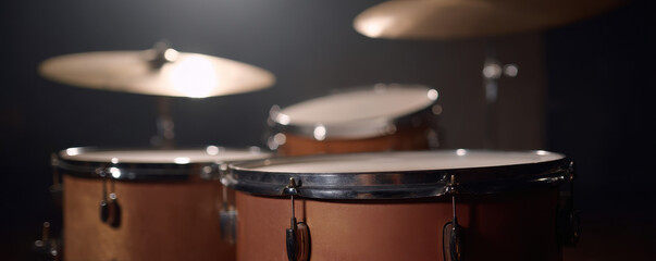 Fototapeta premium professional jazz drum kit under soft ambient lighting